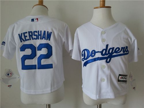 Toddler Dodgers #22 Clayton Kershaw White Cool Base Stitched MLB Jersey - Click Image to Close